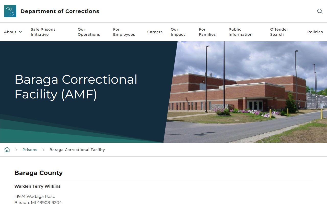 MDOC Baraga Correctional Facility profile page