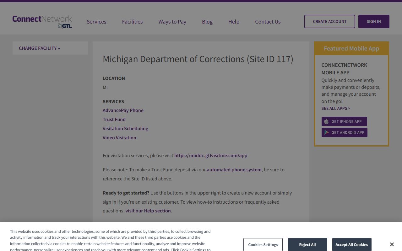 ConnectNetwork Michigan Department of Corrections services page